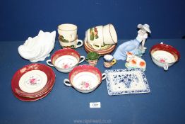 A quantity of china including Coalport three handled soup bowls and saucers, Coalport shell vase,