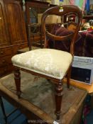 A circa 1900 Oak framed balloon back side Chair having faceted tapering front legs.