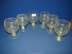 Six heavy and large crackle glaze summer cocktail glasses
