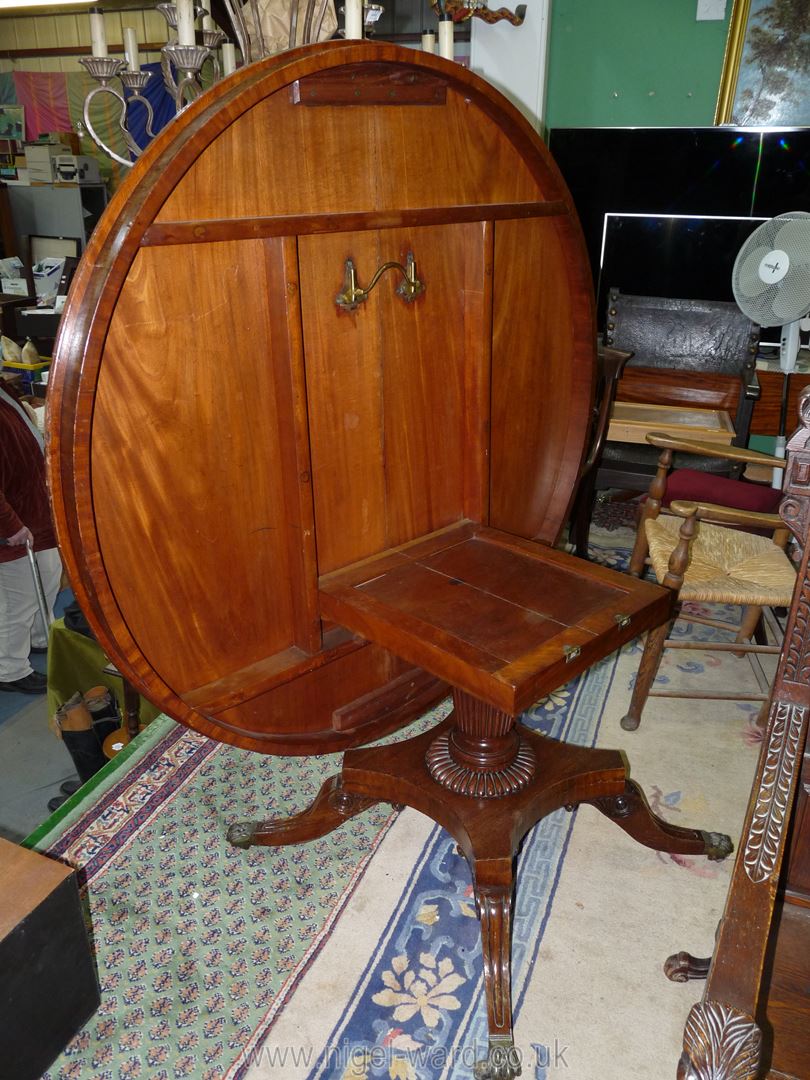 A Regency Mahogany snap-top Hall/Centre Table standing on a turned and lobed column on a platform - Image 3 of 6