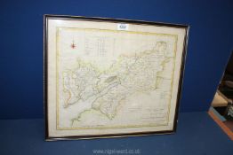 A framed map of the counties of Gloucester and Monmouth predominantly coloured in yellows and