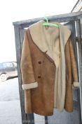 A beige suede and sheepskin double breasted car Coat by Morlands of Glastonbury, large size,