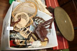 A quantity of doll's furniture including wicker chairs, rocking horse, cushions, etc.