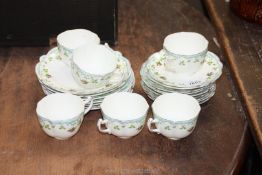 An Allertons 'Moss Rose' part Teaset some wear to the rims.