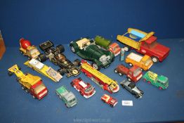 A quantity of model vehicles including Tonka trucks, Corgi Aerial Rescue truck,