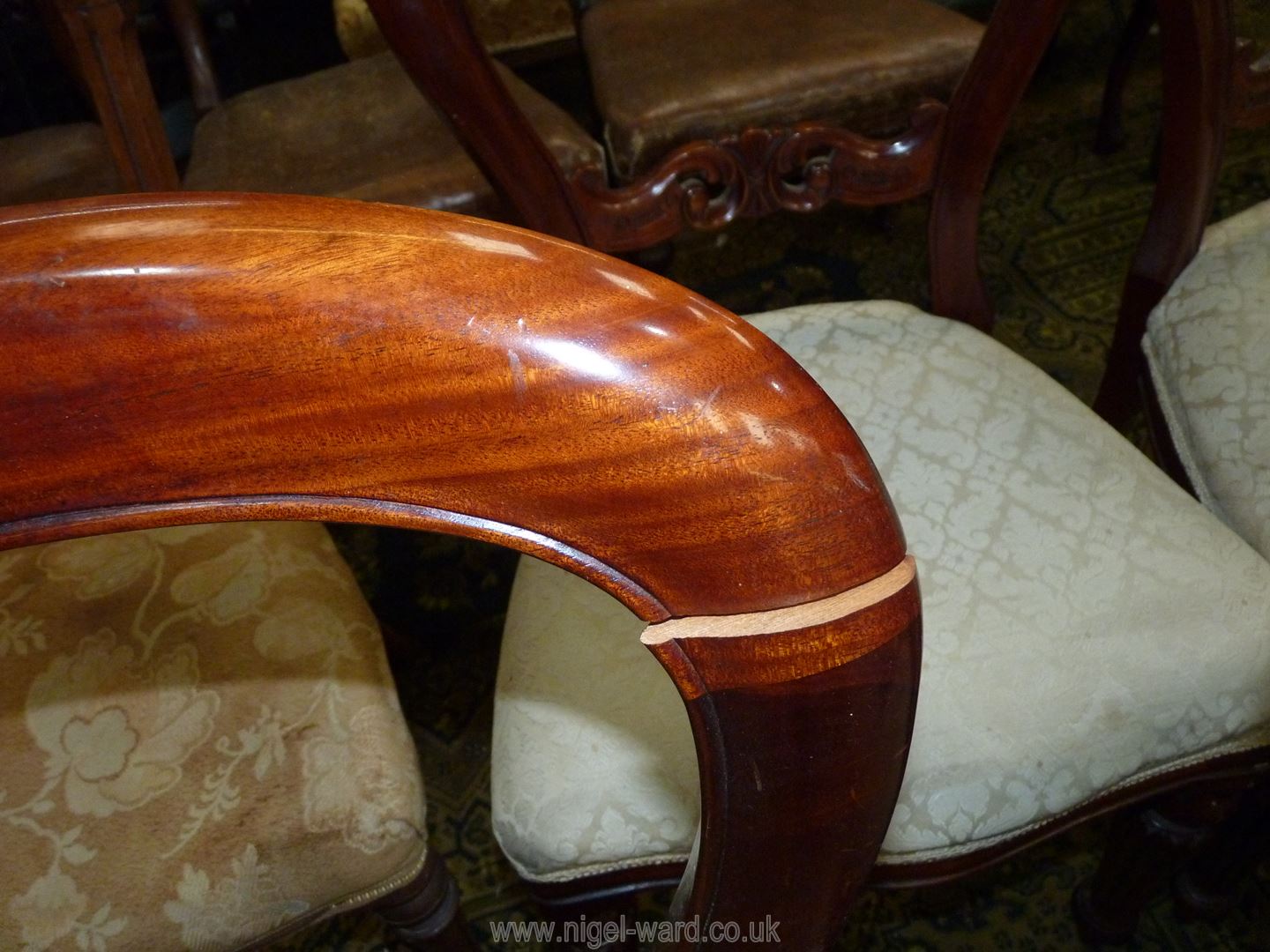 A set of six William IV design Mahogany framed Dining Chairs standing on turned and lobed front - Image 3 of 3