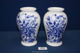 A pair of Portmeirion Blue Harvest baluster vases by Anghared Menna, 6 3/4" tall.