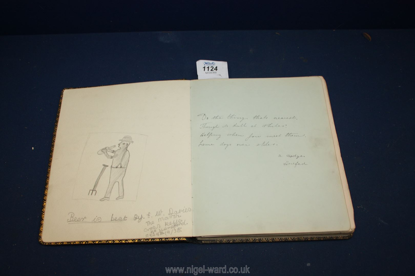 A large Autograph Book with some entries and drawings dated 1917 to 1919, many from Bridgend, - Image 3 of 4