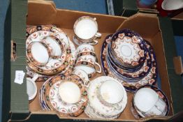 A quantity of part teasets in blue, amber, garlands and gilt rims, pink floral, etc. (some a/f).