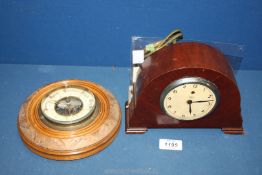 A Victorian Ship's wall Barometer having enamel face and a Temco electric clock in working order,