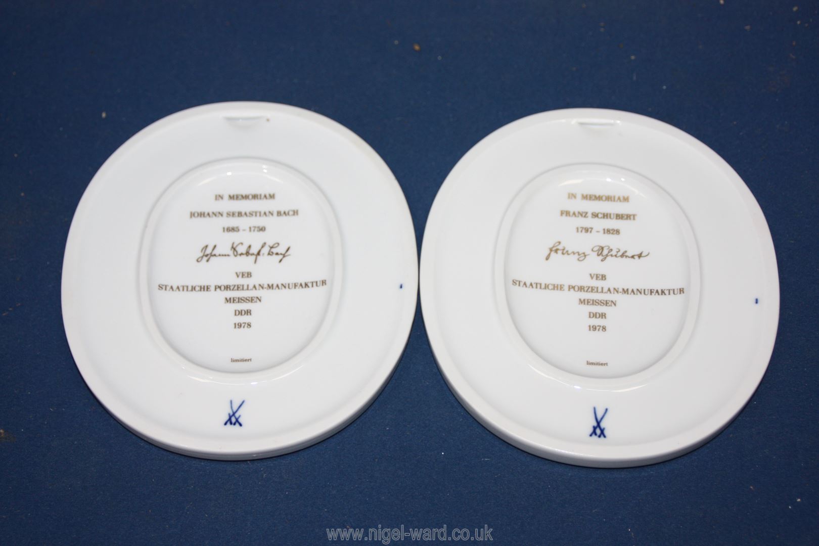 A pair of Meissen commemorative oval Plaques for 'Franz Schubert 1797-1828' and 'Johann Sebastian - Image 2 of 2