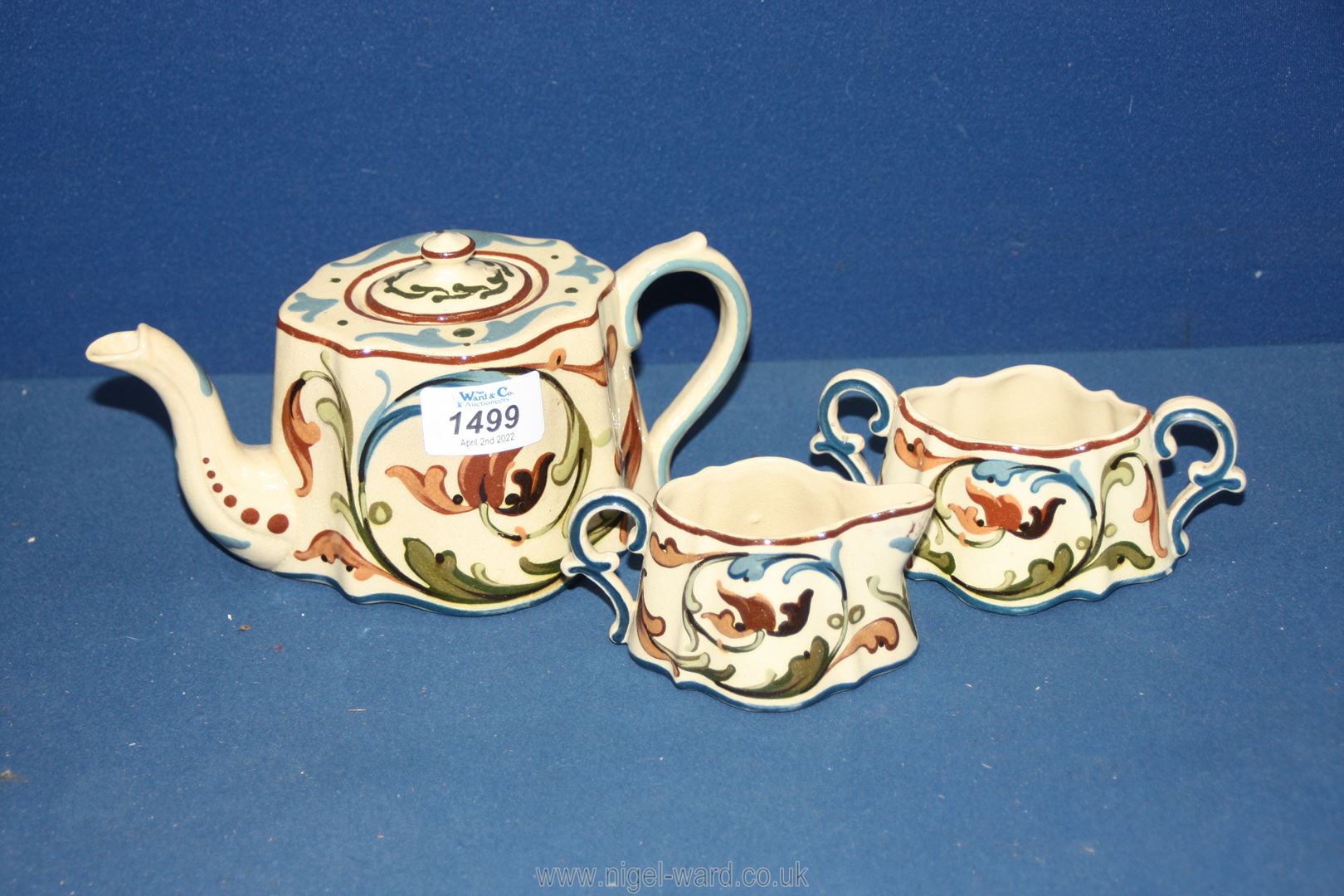 An Aller Vale Teaset including teapot, creamer and sugar bowl.