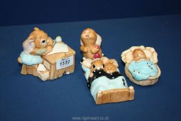 Four Pendelfin Bunny figures - Barney, Parsley, Twins and Boswell, some small chips.