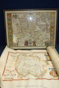 A large framed map of Warwickshire in full colour with college and church crests and other