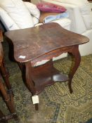 A 1930/40's Oak shaped top occasional Table, the legs mounted by a lower shelf,