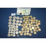 A good quantity of threepenny pieces (50 approx), sixpences, etc plus decimal coins,