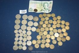 A good quantity of threepenny pieces (50 approx), sixpences, etc plus decimal coins,