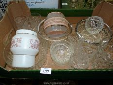 A quantity of glass including pressed glass lemonade set, salad bowls and fruit set.