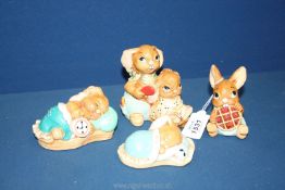 Four Pendelfin Bunny figures - Picnic Midge, Dandy, Forty winks and Snuggles, some small chips.