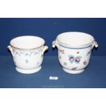 Two Cache pots including one by Herend (5 1/2'' high x 6 1/2'' diam)with blue floral pattern to the