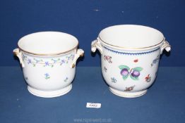 Two Cache pots including one by Herend (5 1/2'' high x 6 1/2'' diam)with blue floral pattern to the