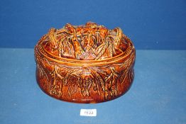 A Portmeirion brown glazed Game Pie Dish with lid.