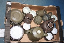 A quantity of green Denby teaware and a Hornsea 'Contrast' part coffee service, some a/f.