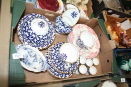 A quantity of china including Crown Ducal floral plates and a quantity of blue and white with gold