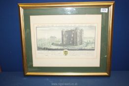 A framed print of the north-east view of Nunye Castle in the county of Somerset, 22" x 18 1/2".