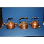 Three copper kettles, two with 2-pin electric fitting.