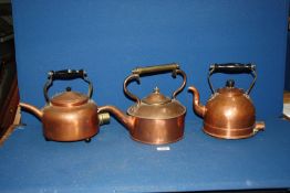 Three copper kettles, two with 2-pin electric fitting.