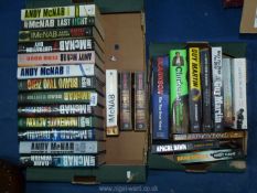 Two boxes of books to include; Andy McNab, Damien Lewis, Guy Martin, etc.