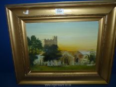 A framed oil on board depicting Mynyddislwyn Parish Church.