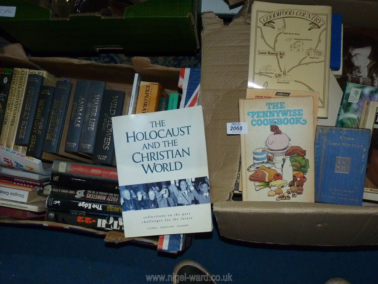 Two boxes of books to include; cookery, wildlife, novels, etc.