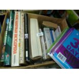 A box of books to include;'The Warriors Way' by Ian Fletcher, 'Encyclopedia of Antiques',