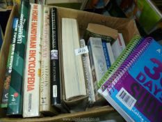 A box of books to include;'The Warriors Way' by Ian Fletcher, 'Encyclopedia of Antiques',