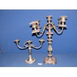 Two candelabrum including three and five branch