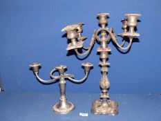 Two candelabrum including three and five branch