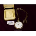A continental silver Pocket Watch on chain (not working), stamped 800, serial no.90185.
