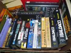 A box of books to include; Chris Ryan, David Baldaci, Peter James, etc.