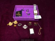 A box of miscellaneous jewellery to include two watches, one being Rotary, both in need of repair,