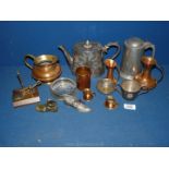 A box of mixed metals including copper and brass jug EPNS teapot,