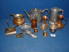 A box of mixed metals including copper and brass jug EPNS teapot,