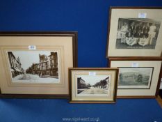 Two framed and mounted prints of Brecon scenes in 1910, a coloured print of Penoyre House,