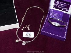 A Pandora necklace and a 925 silver and Mother of Pearl bangle from Reflections of Charles Rennie