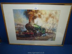A framed and mounted print 'Express Departing from Paddington Station Hauled by King Class 4-6-0