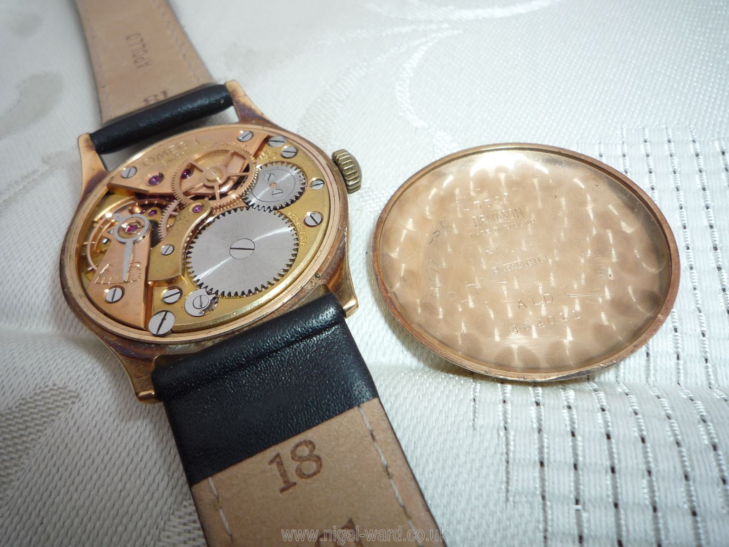 A brown leather presentation cased ''Omega'' Wristwatch having a nickel coloured face with Arabic - Image 6 of 23