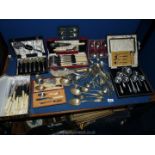 A quantity of boxed cutlery including 'De Montfort' Sheffield teaspoons and other cutlery including