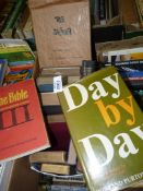 A box of religious books to include; Bibles, 'Day by Day', 'The Quiver', etc.