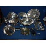 A quantity of Epns including jug with cane handle, serving dishes, tazza, etc.